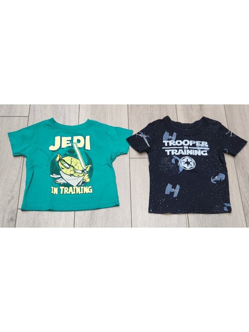 2 Disney Star Wars Kids Graphic Tshirt Size 3/4 Yoda Jedi & Trooper In Training